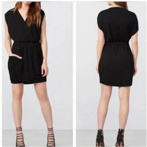 Rachel Roy 24Hour Black Dolman Sleeve Wrap Plunge Front Pocket Mini Dress Size M